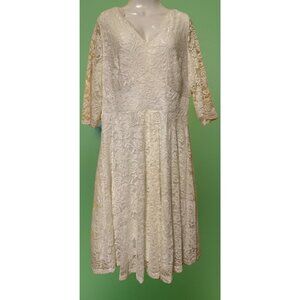 ANAOUR White Lace 3/4 Sleeved Knee-Length Dress SiZ 3XL Feminine Stretchy Luxury